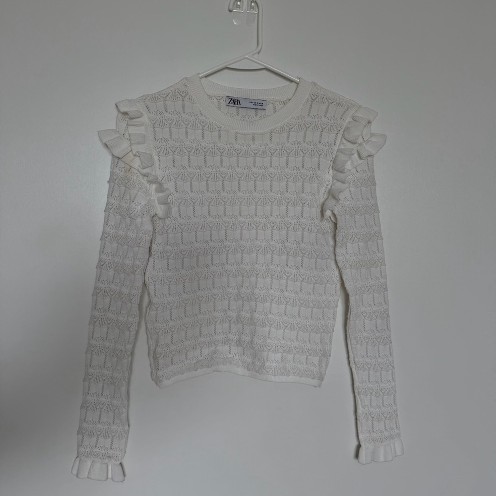 Zara White Textured Long Sleeve Top